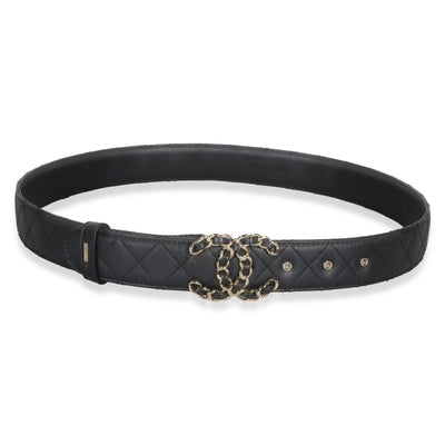 Black Quilted Calfskin CC Chain Belt 85/34