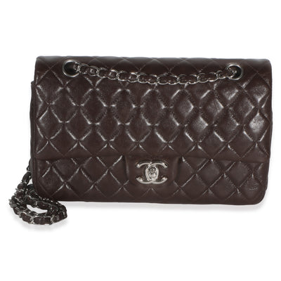 Chocolate Brown Quilted Lambskin Medium Classic Double Flap
