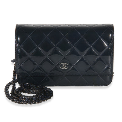 Navy Quilted Patent Wallet On Chain