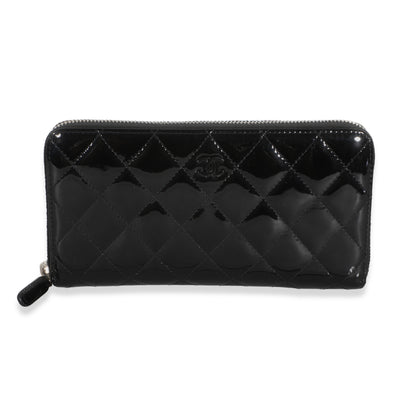 Black Quilted Patent Large Gusset Long Flap Wallet