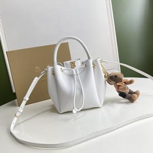 Burberry Monogram Motif Leather Bucket Bag in Optic White 16cm