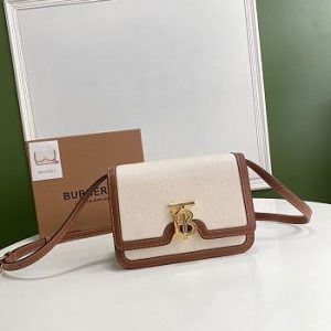 Burberry Small Two-tone Canvas and Leather TB Bag In Brown Size 21x16x6cm