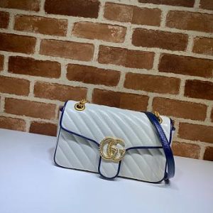 Gucci GG Marmont Small Shoulder Bag In White and Blue 443497 Size 26x15x7cm