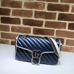 Gucci GG Marmont Small Shoulder Bag Turquoise Leather Trim 26cm