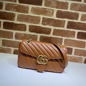 Gucci GG Marmont Small Matelassé Shoulder Bag Brown Leather 26cm