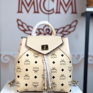 MCM Stark Side Studs Backpack In Beige 5922 Size 24x21x12cm