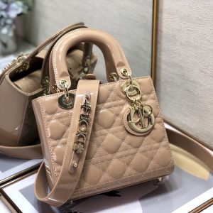 Dior Lady Dior My ABC Bag Beige Patent Cannage Calfskin M0531 Size 20cm