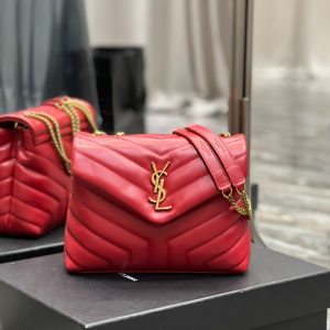 YSL Quilted Leather LouLou Bag In Red 25×17×9cm
