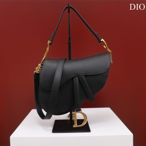 Dior Saddle With Strap Black Grained Calfskin 25.5x20x6.5cm