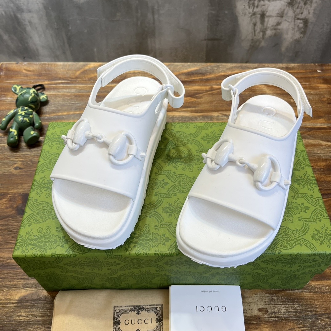 Gucci Women's Horsebit Flatform Sandal White Size 35-39