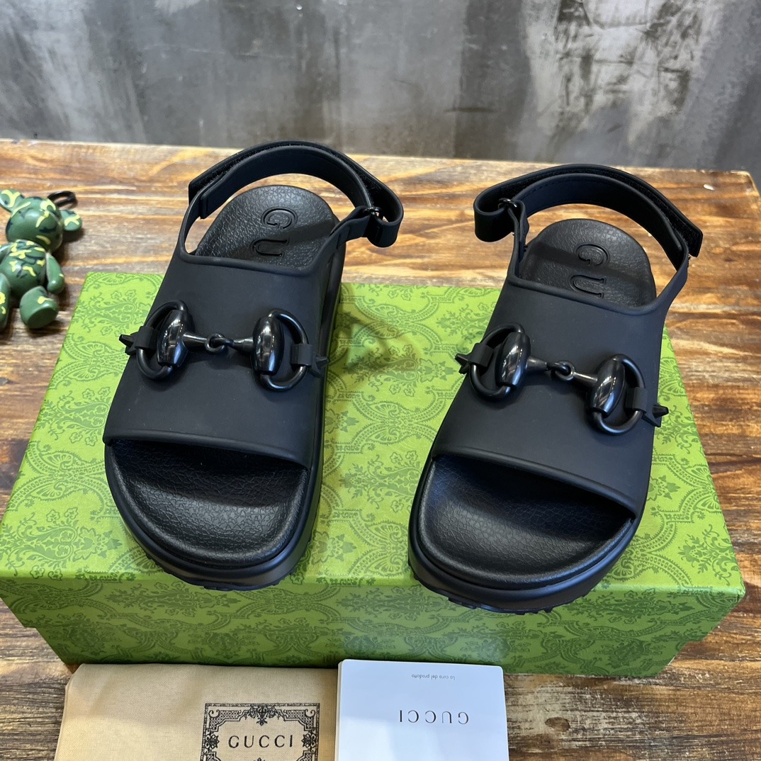 Gucci Women's Horsebit Flatform Sandal Black Size 35-39cm