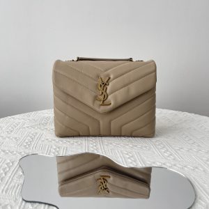 Colestore YSL Loulou Small Leather Shoulder Beige Bag 23x17x9cm