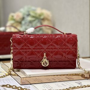 Colestore Miss Dior Chain Pouch Red Patent Cannage Lambskin 21 x 11.5 x 4.5cm