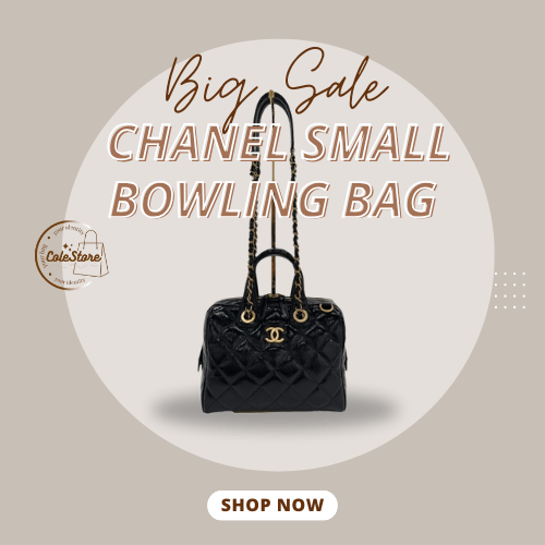Colestore Chanel Small Bowling Bag Patent Crumpled Calfskin & Gold-Tone Metal Black 17x21x13cm