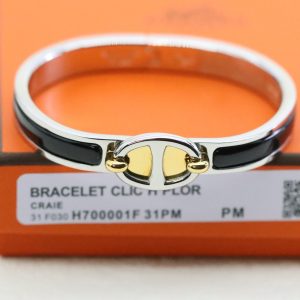 Colestore Hermes Mini Clic Chaine d'Ancre Bracelet Silver Noir