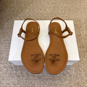 Colestore Celine Bay Triomphe Thong Sandal in Supple Calfskin Cognac