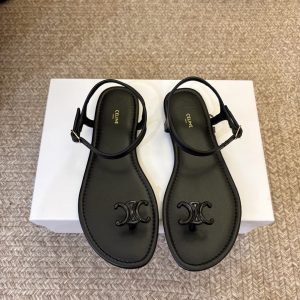 Colestore Celine Bay Triomphe Thong Sandal in Supple Calfskin Black