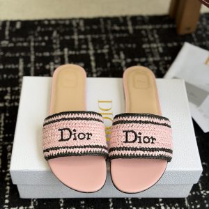 Colestore Dior Dioriviera Dior Woven Slide Soupir Pink Crocheted Raffia-Effect Technical Fabric