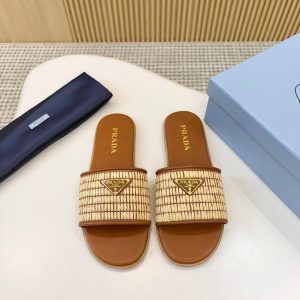 Colestore Prada Leather and Crochet slides Beige
