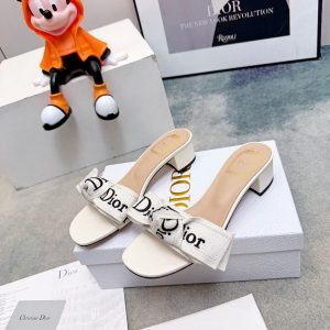 Colestore Dior J'Adior Heeled Slide Ivory Embroidered Cotton  3.5 cm