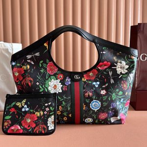 Colestore Gucci Giglio Flora large tote bag black and multicolor Flora net 40(54)x46x16cm