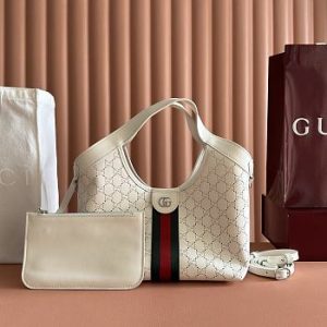 Colestore Gucci Giglio small tote bag white GG leather 25x20x15cm