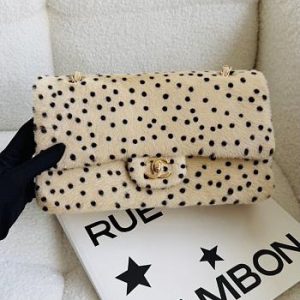 Colestore Chanel “Cheetah Print" Medium Flap Bag & Gold-Tone Metal Light Beige & Black 25.5x16.5x7cm