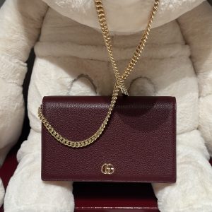 Colestore Gucci Bi-color GG Marmont wallet on chain Rosso Ancora Red and Pink Leather 20x12.5x4cm