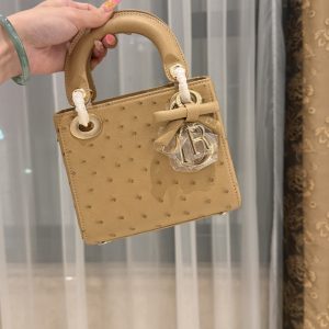 Colestore Dior Mini Lady Dior Camel Beige Ostrich Leather with Strap 17cm