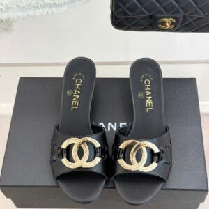 Chanel CC Logo Lambskin Mules