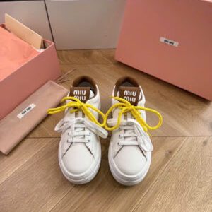 Miu Miu Pre-Owned Double-Lace Leather Sneakers
