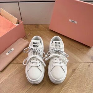 Miu Miu Pre-Owned Double-Lace Leather Sneakers