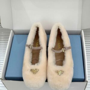 Prada Ballerinas Shearling Flat Shoes