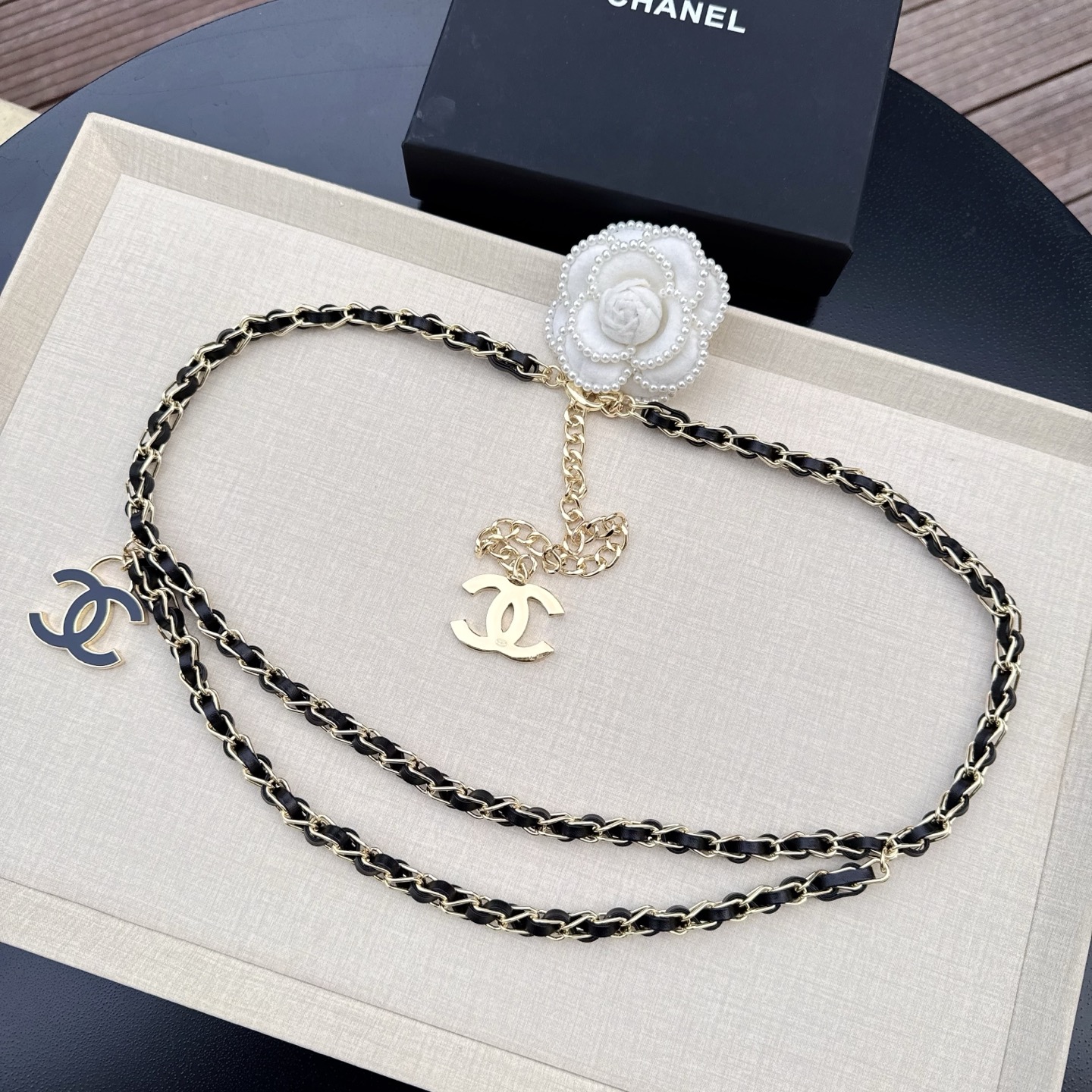 Chanel Chain Belt Metal, Lambskin & Resin Golden & Black