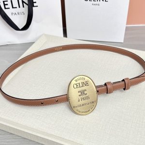 Celine Maison Celine Belt 13mm In Taurillon Leather Brown