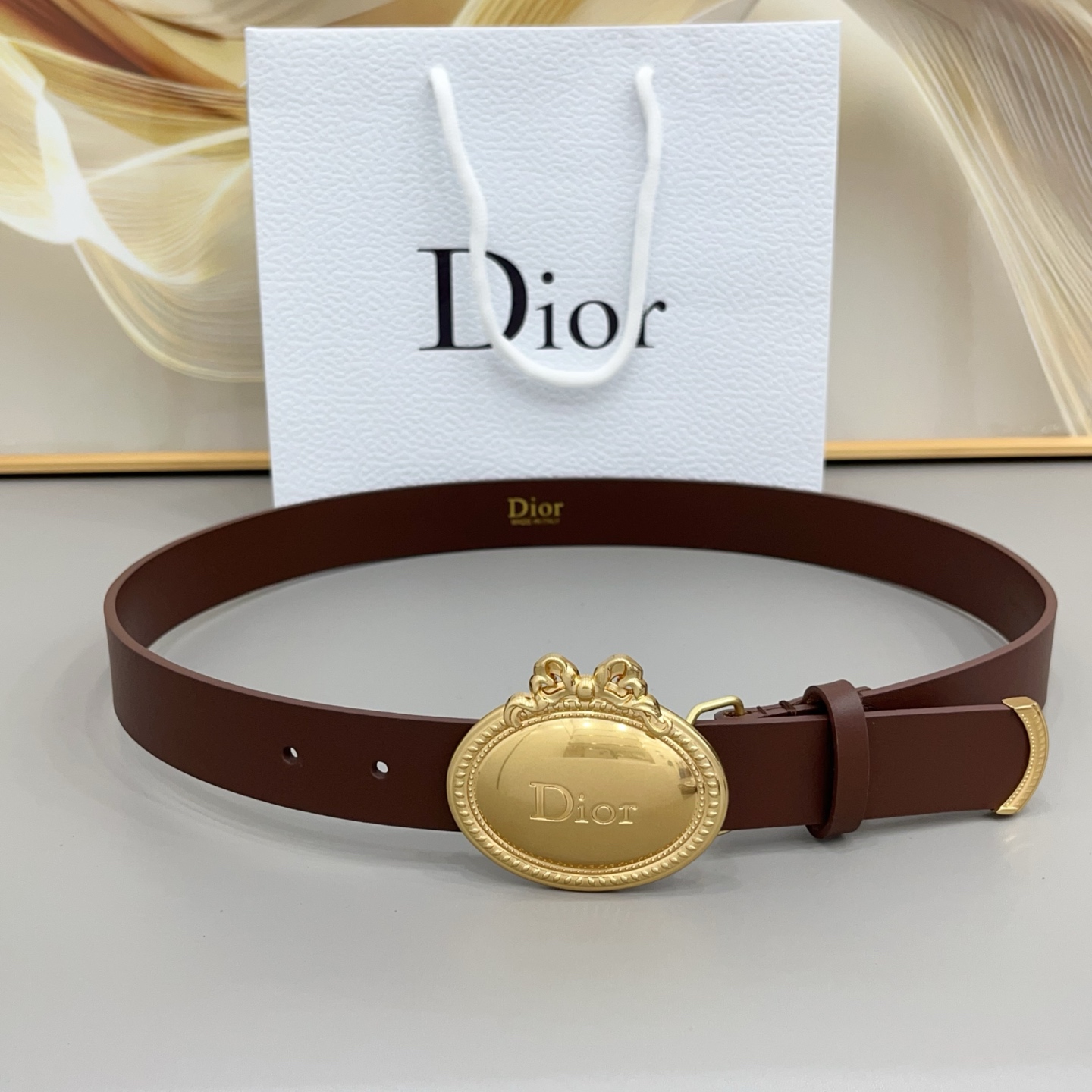 Dior Médaillon Belt Brown Calfskin, 30 MM