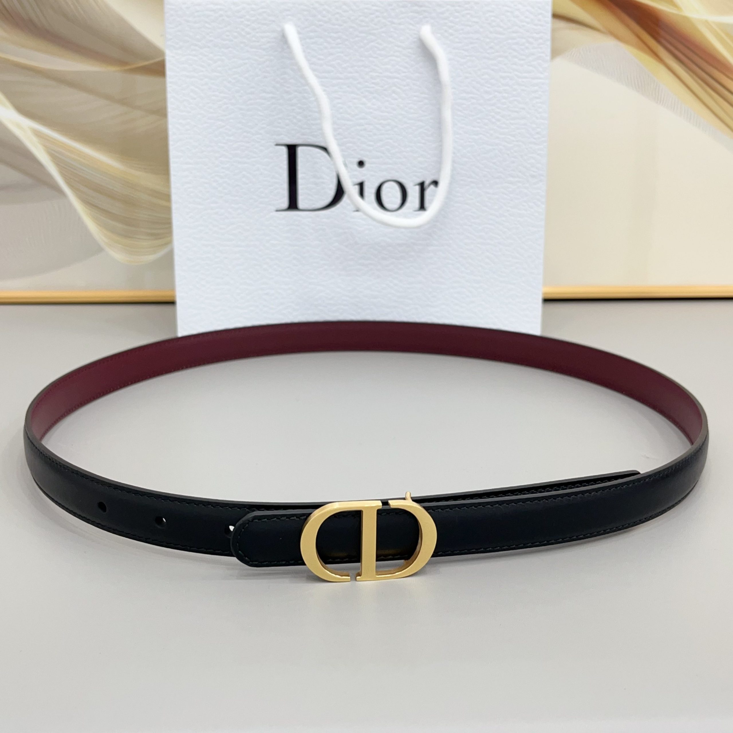 Dior Reversible CD Icon Belt Black and Hermitage Red Smooth Calfskin, 20 MM