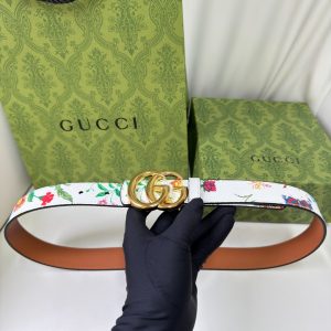Gucci Reversible GG Marmont belt brown and white leather gold-toned hardware 3.0cm