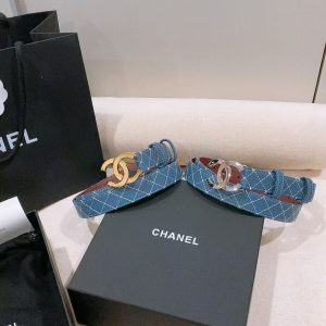 Chanel Leather belt Calfskin & Metal Dark Blue