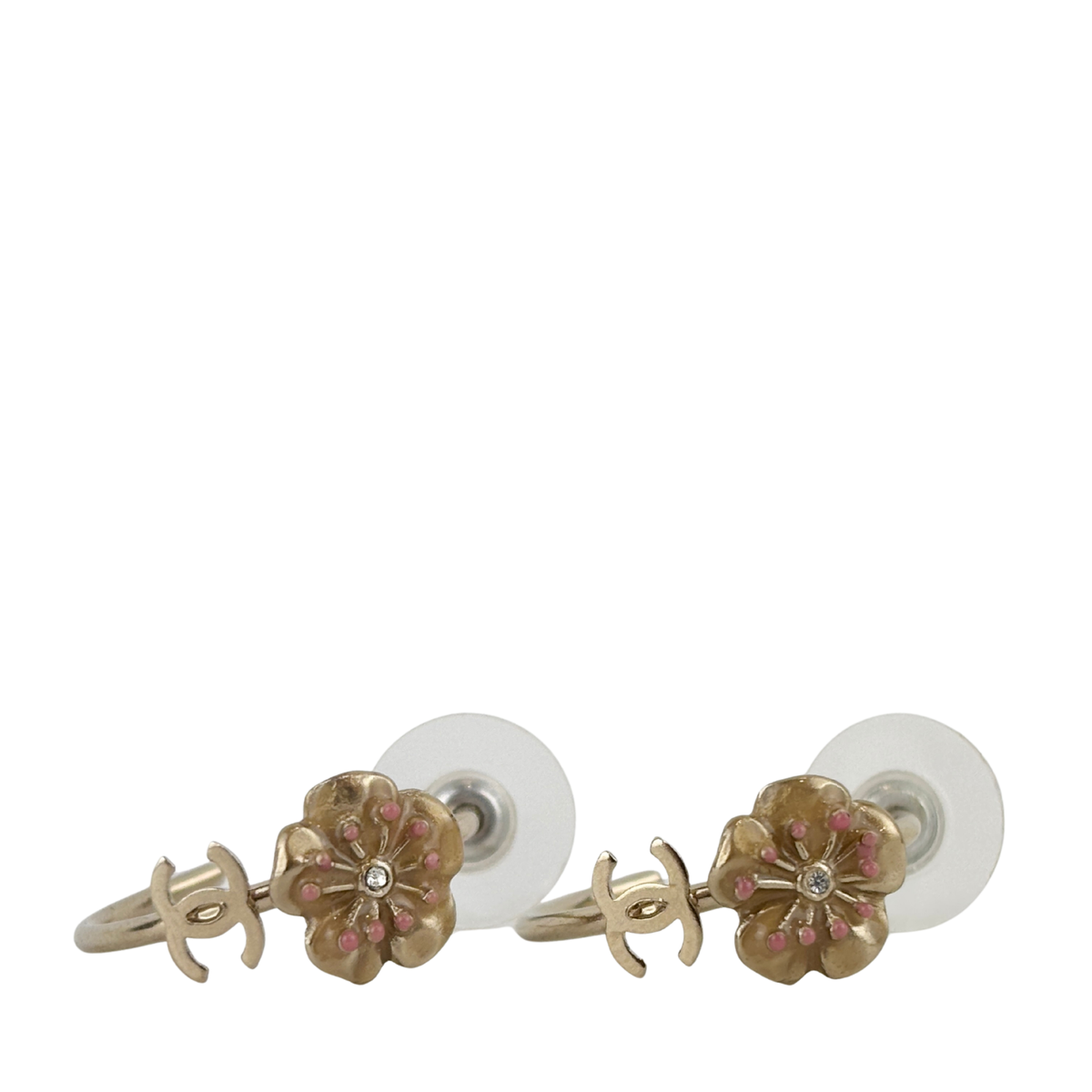 B13C Pink Flower CC Gold Metal Earrings