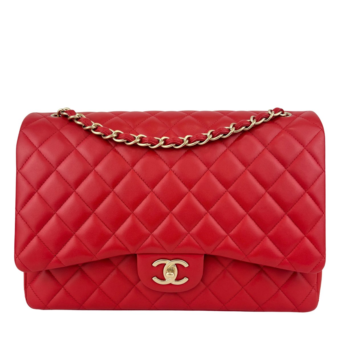 Maxi Double Flap Lambskin Red GHW