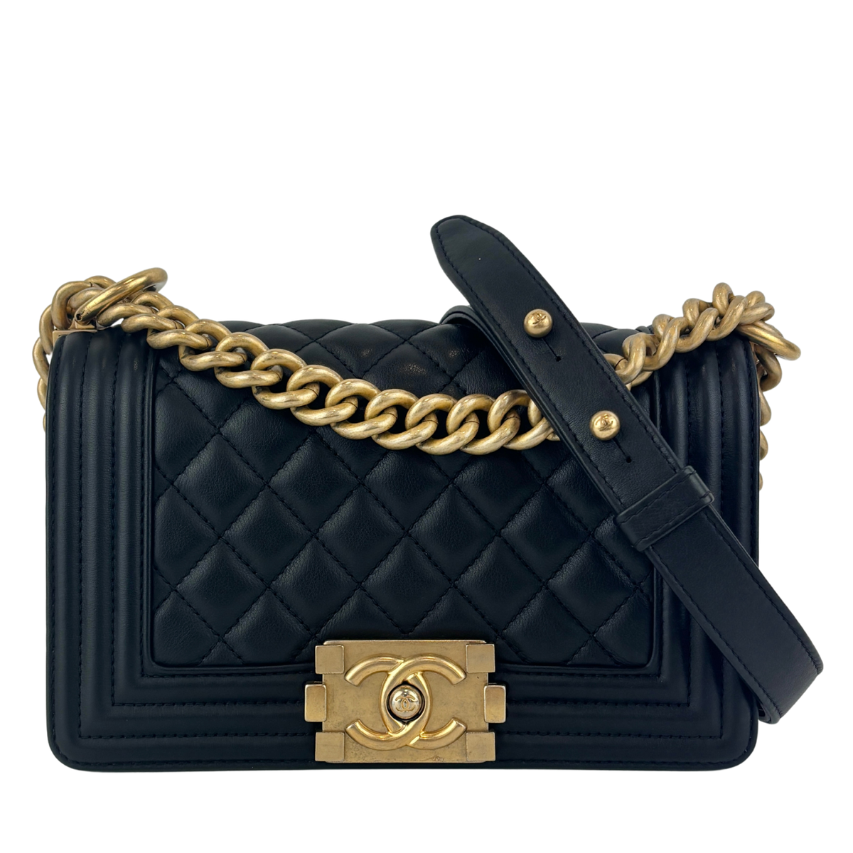A67085 Black Quilted Lambskin Small Boy AGHW