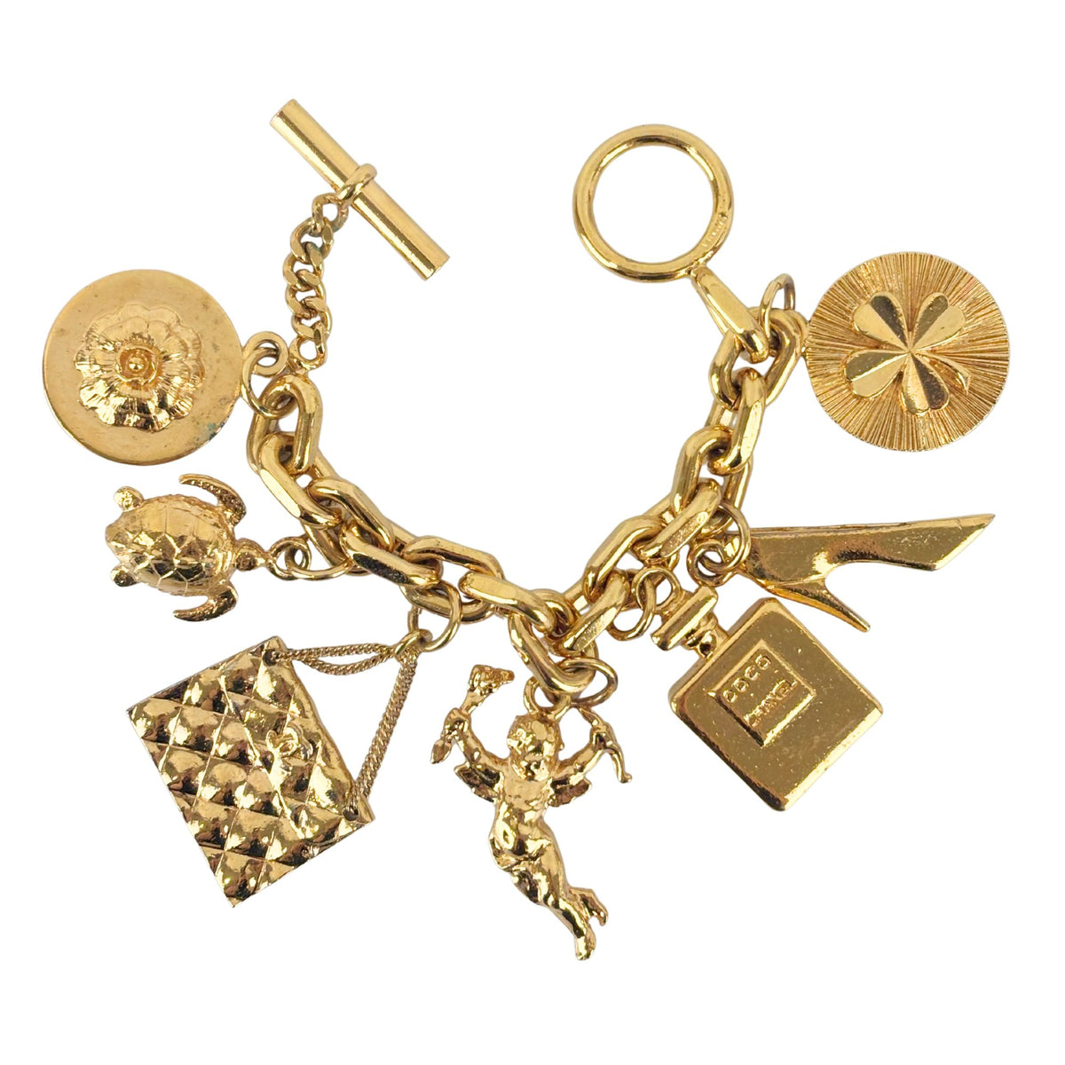 Vintage Textured "Lava" CC Pendant Long Chain Necklace (c. Early 1990s, 24K Gold-Plated Heavy Chain)