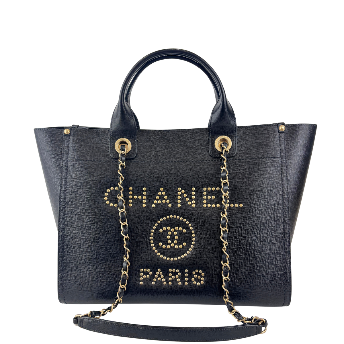 Small Deauville Tote in Black Studded Caviar Leather