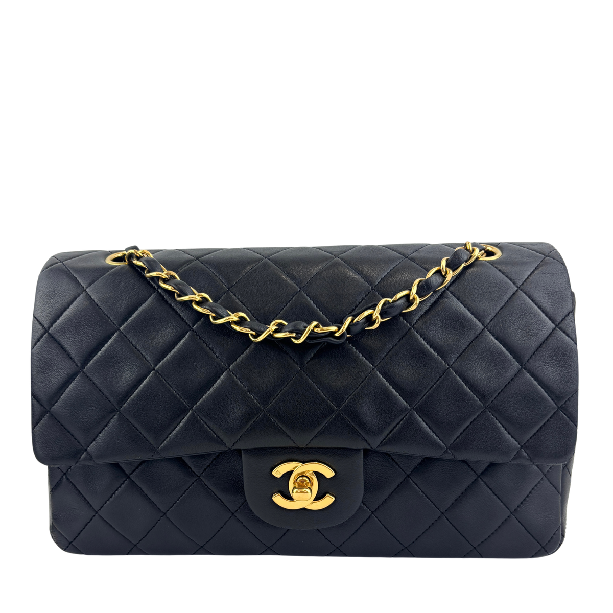 Vintage Medium Black Lambskin Classic Double Flap GHW
