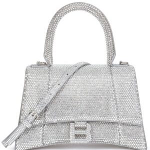 Balenciaga Hourglass Handbag With Rhinestones Gray
