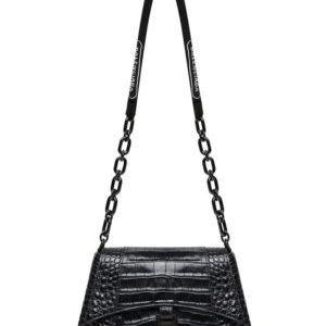 Balenciaga Downtown Small Shoulder Bag With Chain Crocodile Embossed Black