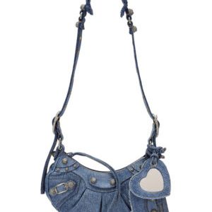 Balenciaga Le Cagole Shoulder Bag In Denim With Rhinestone Blue