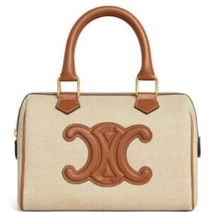 Celine Small Boston Cuir Triomphe In Textile And Calfskin Cream
