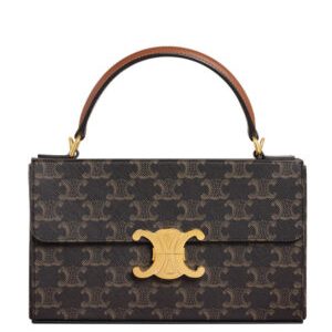 Celine Box Triomphe In Triomphe Canvas And Calfskin Coffee